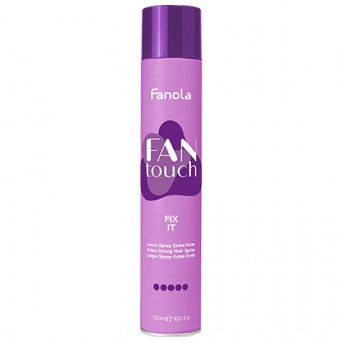 Fanola Fan Touch fix it hairspray bottle, purple with pink label, 500 ml