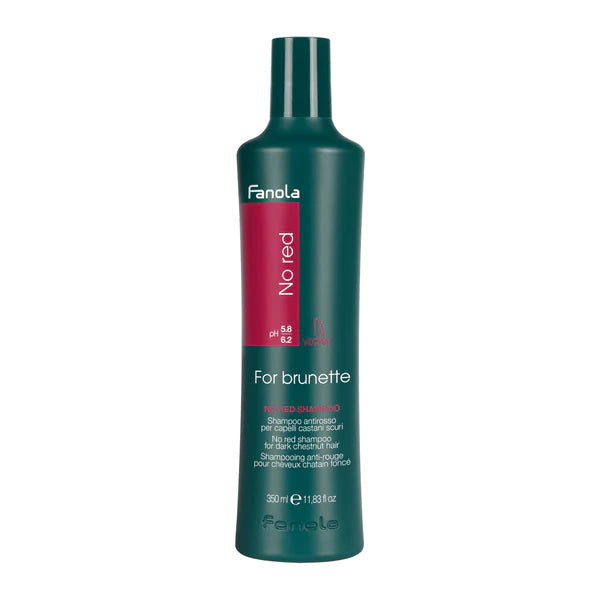 Fanola No Red shampoo bottle, 350 ml, dark green with vertical No Red label