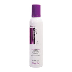 Fanola No Yellow Incredible Foam conditioner foam bottle, white with purple cap.