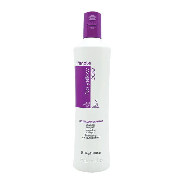 Fanola No Yellow Shampoo bottle, 350 ml, with purple cap and white label.