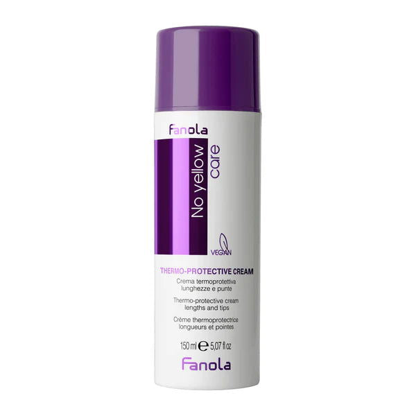 Fanola No Yellow Care thermo-protective cream bottle, 150 ml, white and purple cap