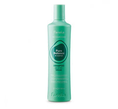 Fanola Pure Balance shampoo bottle, teal plastic with flip-top cap, 350 ml