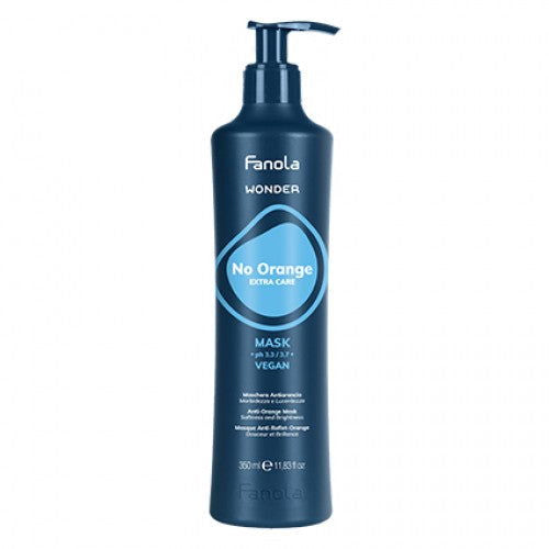 Fanola Wonder No Orange hair mask bottle, dark blue with pump dispenser