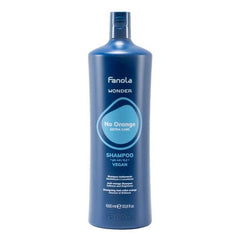 Fanola Wonder No Orange shampoo bottle, blue plastic with blue cap