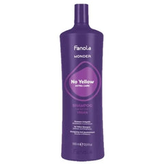 Fanola Wonder No Yellow extra care shampoo bottle, purple with flip-top cap