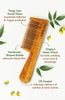 Oil-treated neem-wood fine-tooth comb with rounded handle, teeth facing down