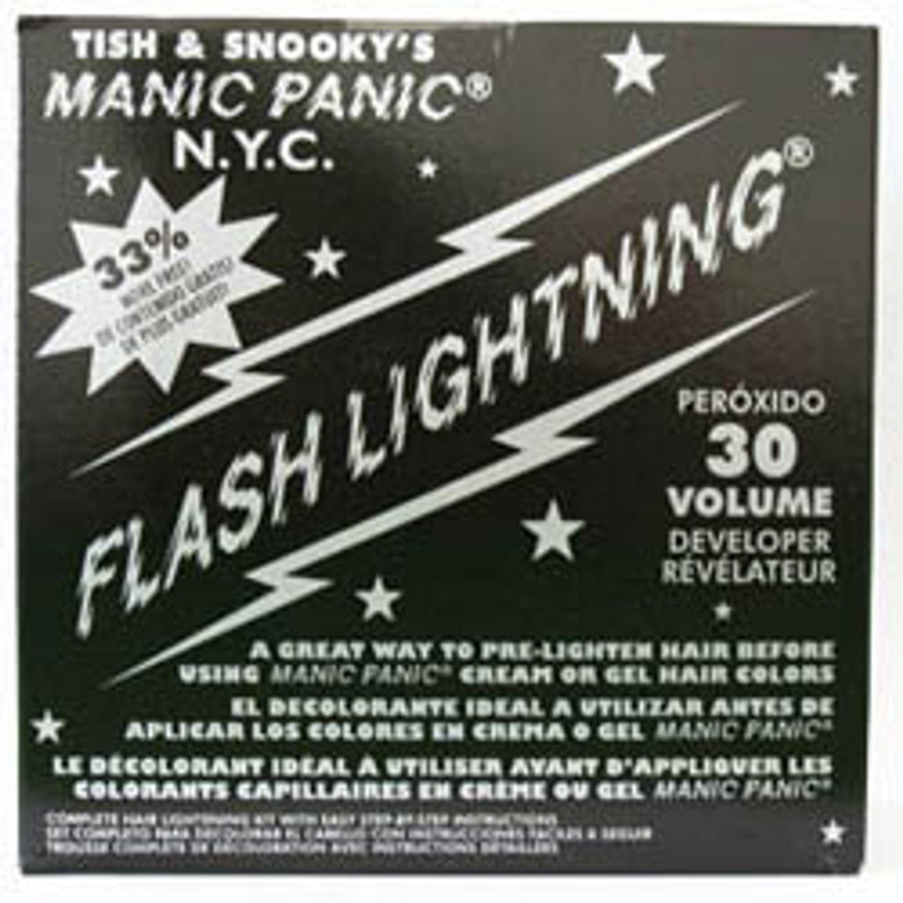 Flashlightning bleach kit box with 30 volume peroxide developer label