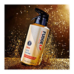 Fudge Hed Shine bottle with black trigger sprayer and speckled cream label