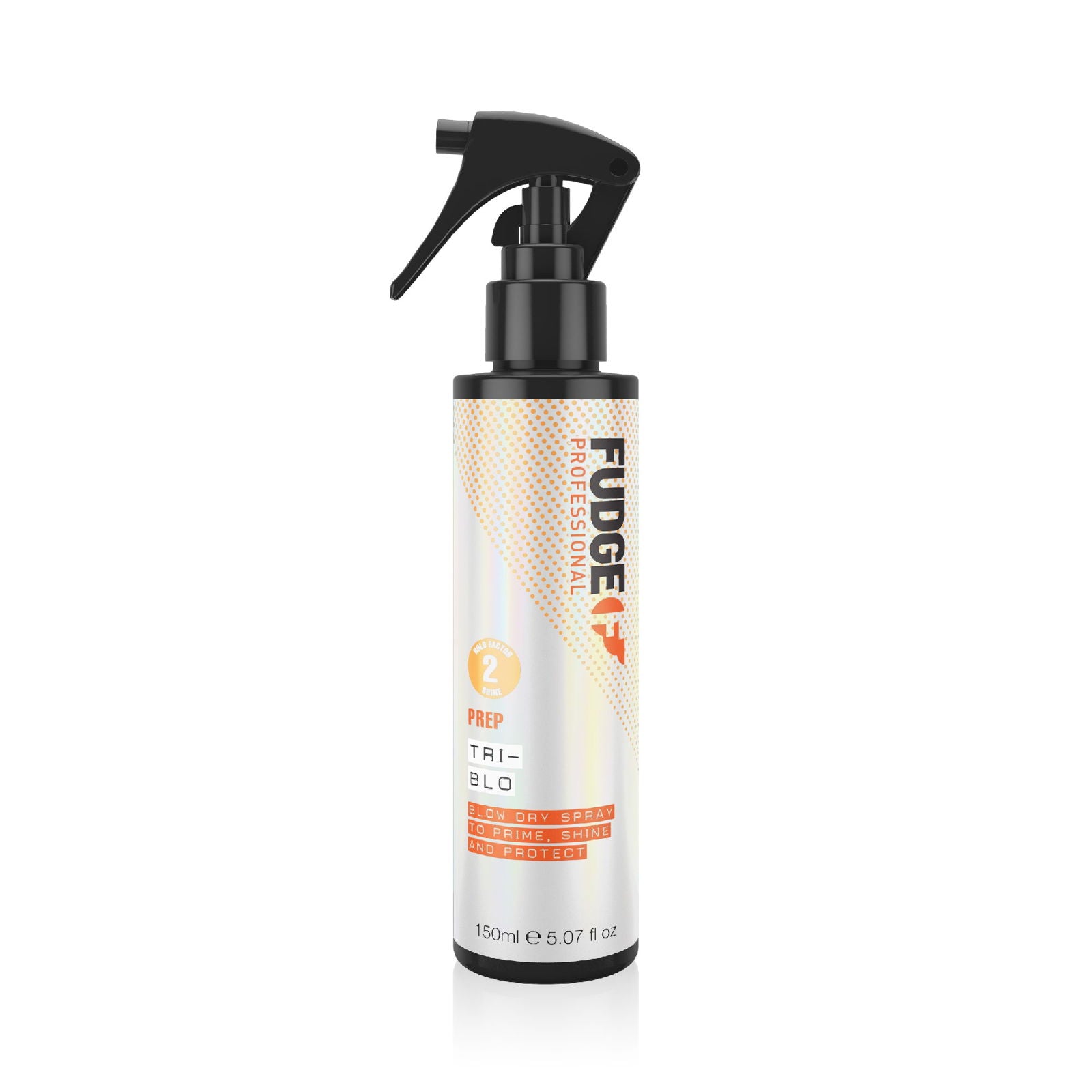 Fudge Tri-Blow hair product bottle with spray trigger, 150 ml, upright view