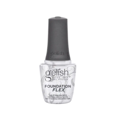 Gel nail foundation gel bottle, clear formula, with gray cap and white label.