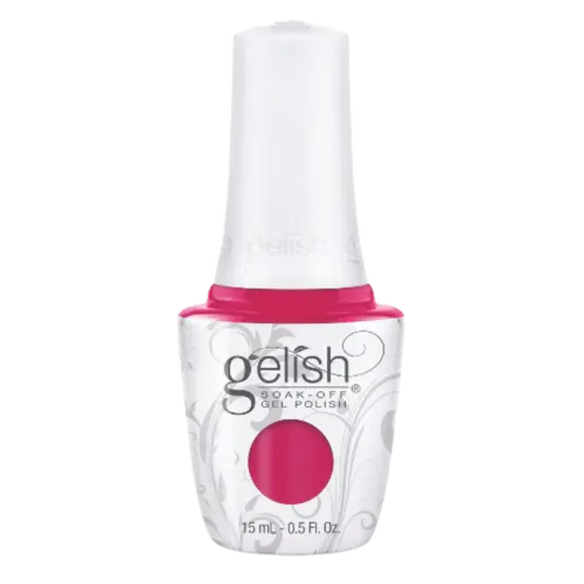 GELISH gel polish bottle with white cap and pink fuchsia polish label