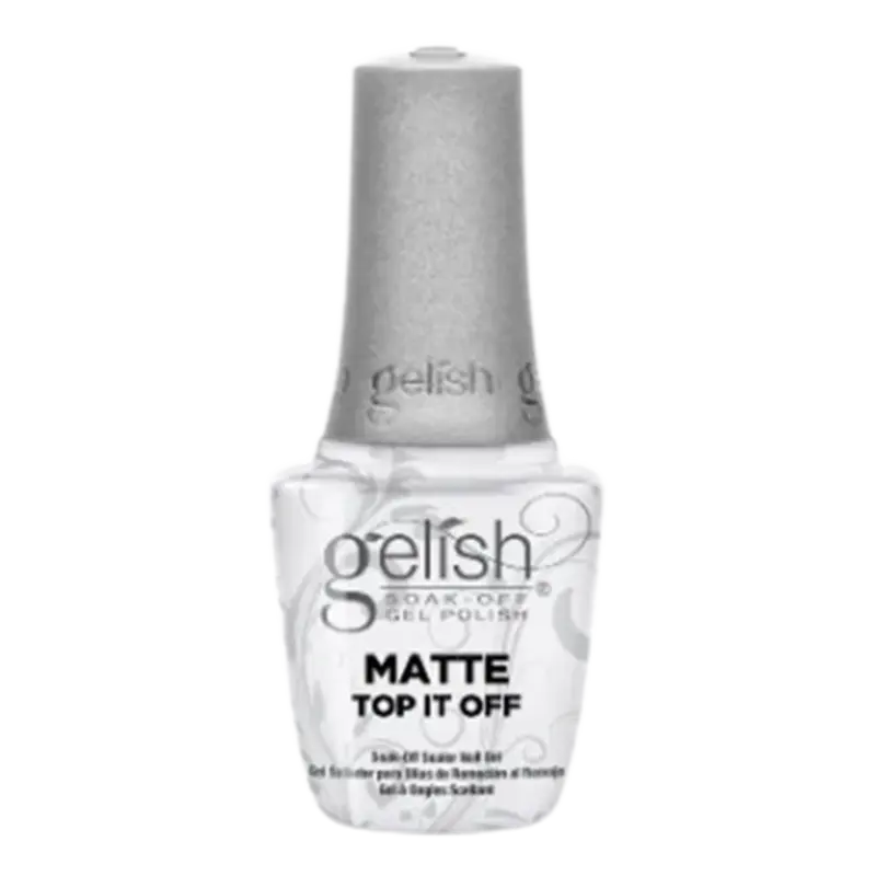 Matte top coat nail polish bottle with white cap, labeled 'MATTE TOP IT OFF'.
