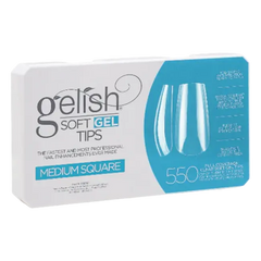 Gelish Soft Gel Tips medium square nails, 550 count in a white and blue box