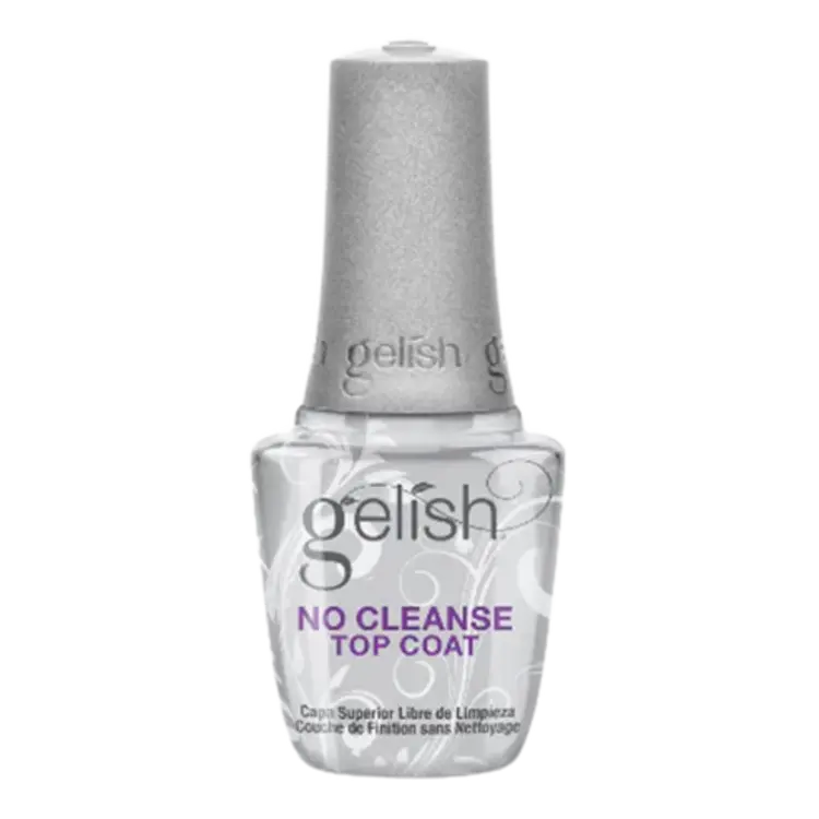 Top coat nail polish bottle with GELISH No Cleanse Top Coat label