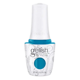 Gel polish bottle with teal gel and white cap, 15 mL