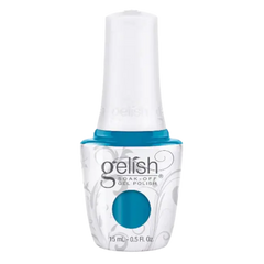 Gel polish bottle with teal gel and white cap, 15 mL