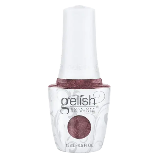 Gelish gel polish bottle, white cap, burgundy shimmer gel, 15 mL
