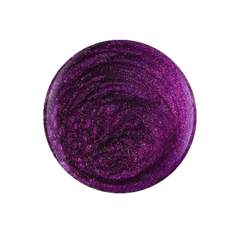 Purple metallic nail gel swatch disk with fine glitter texture