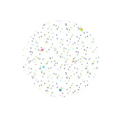 Round swatch of glitter gel polish with multicolor confetti flakes on white