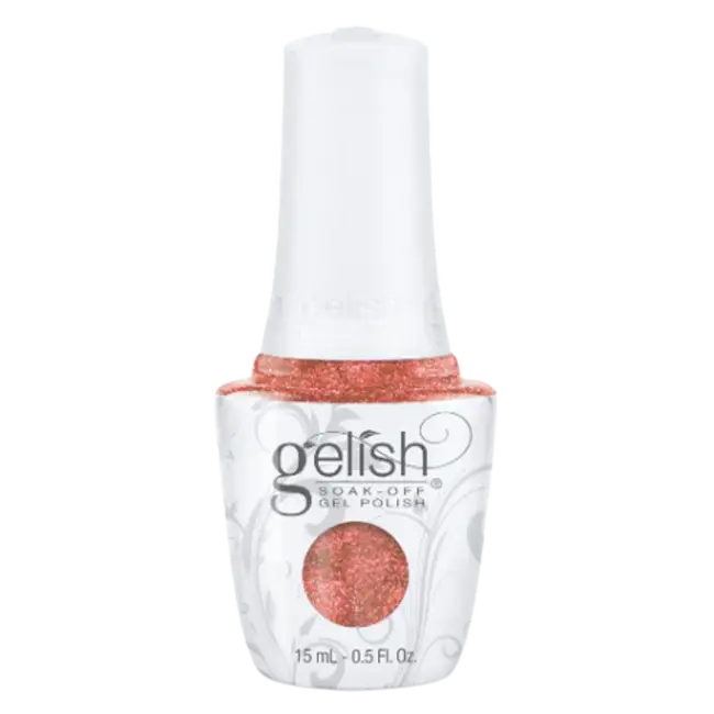 Gelish gel polish bottle with red glitter finish