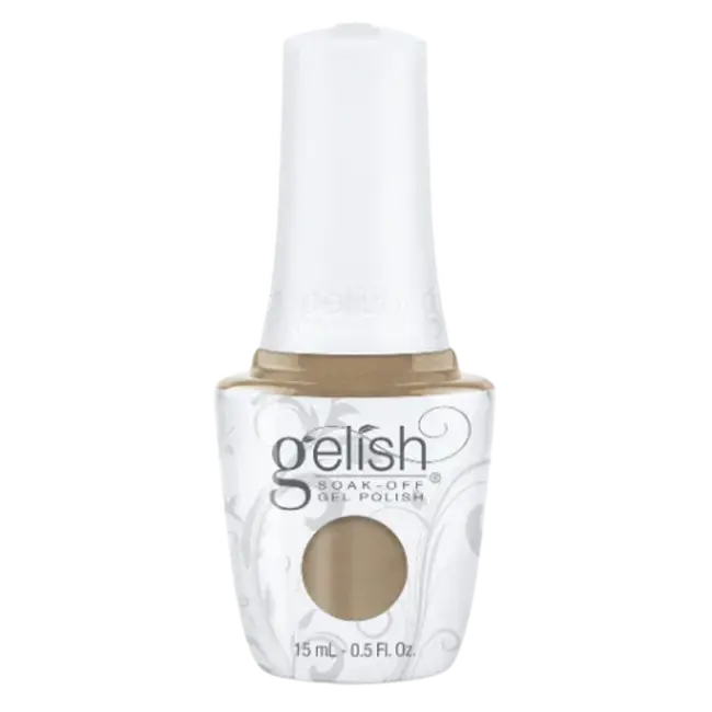 GELISH gel polish bottle in taupe shade, 15 mL, with white cap.