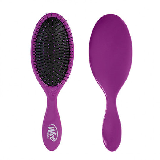 Purple oval detangling hair brush with black bristle cushion pad