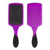 Purple paddle detangler hair brush with black handle, dual-sided bristles