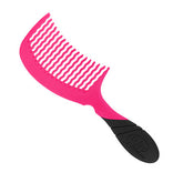 Pink and black detangling comb with dense, flexible tooth rows