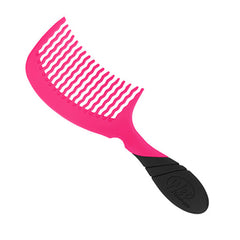Pink and black detangling comb with dense, flexible tooth rows