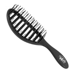 Black Speed Dry hair brush angled view with rows of flexible bristles