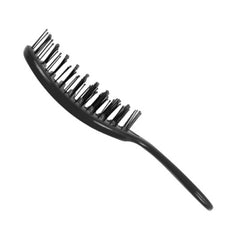 Black hair brush with curved head and fine flexible bristles