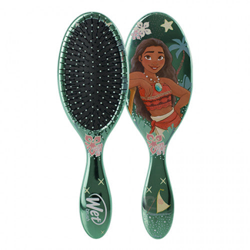 Moana-themed wet hair detangling brush with teardrop paddle and black bristles
