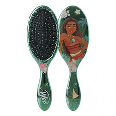 Moana-themed wet hair detangling brush with teardrop paddle and black bristles