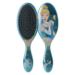 Princess-themed detangling hair brush with teal handle and black bristle cushion pad
