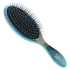 Teal Wet detangling hair brush with black bristle cushion and star print handle