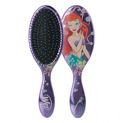 Detangling hair brush with purple oval head and Ariel Disney Princess design
