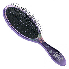 Detangling hair brush with purple handle, black bristles, Ariel-themed design