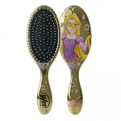 Hair detangling brush with oval cushion and gold handle, Rapunzel design
