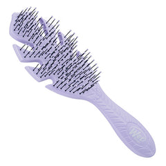 Lavender detangler hair brush with soft flexible bristle tips, angled view
