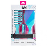 Detangling hair brush set in retail box with teal brush and combs
