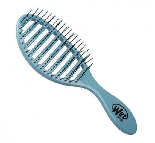 Wet Brush paddle hair brush in light blue with soft bristle rows and Wet logo