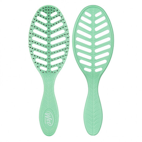 Green paddle hair brush with vented cushion base and drying bristle tips
