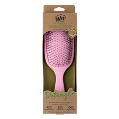 Wet Go Green detangler paddle brush package, pink brush shown