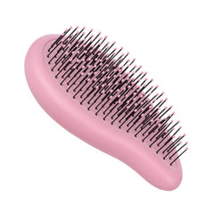 Pink palm detangler brush with flexible cushion and pin bristles