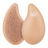 Orange palm detangler hair brush with leaf-shaped head and bristles; Wet brush logo