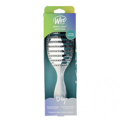 Wet Brush Speed Dry gemstone hair brush, white handle with black bristle pins, in teal box