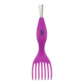 Purple brush cleaner tool with comb-like tines on handle