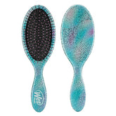 Teal detangling hair brush, oval bristle pad and branded handle