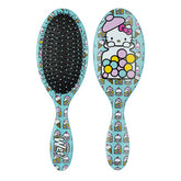 Blue hair detangling brush with Hello Kitty graphic and oval pad, black bristles