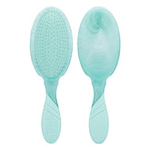 Teal marbled detangling hair brush, oval bristle pad and curved handle.